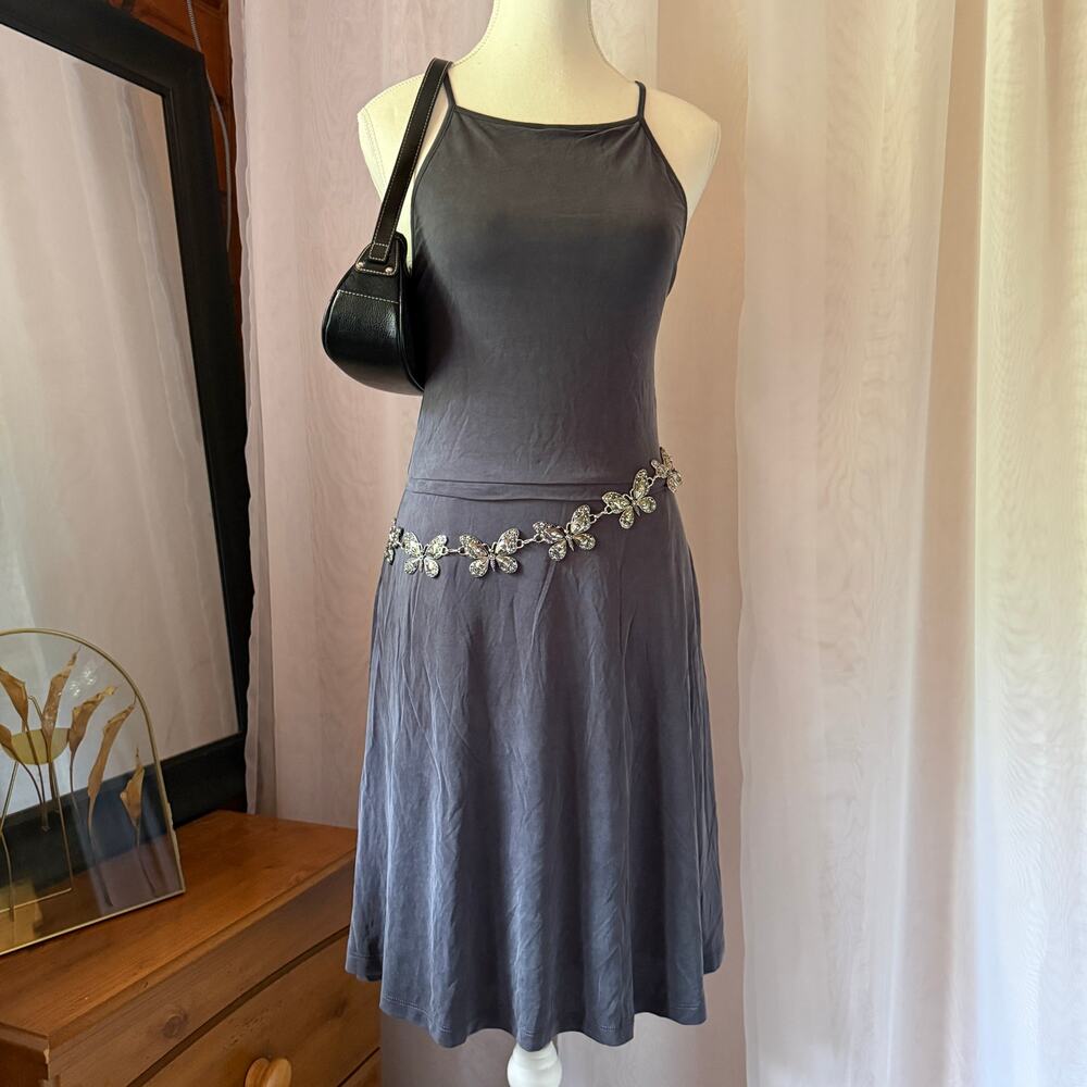 Tart Collections Slate Blue Cross Back Midi Dress Sz M